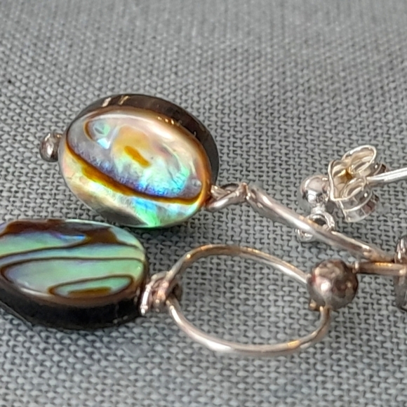 Handmade Jewelry - 925 Sterling Silver Abalone Pierce Post Earrings